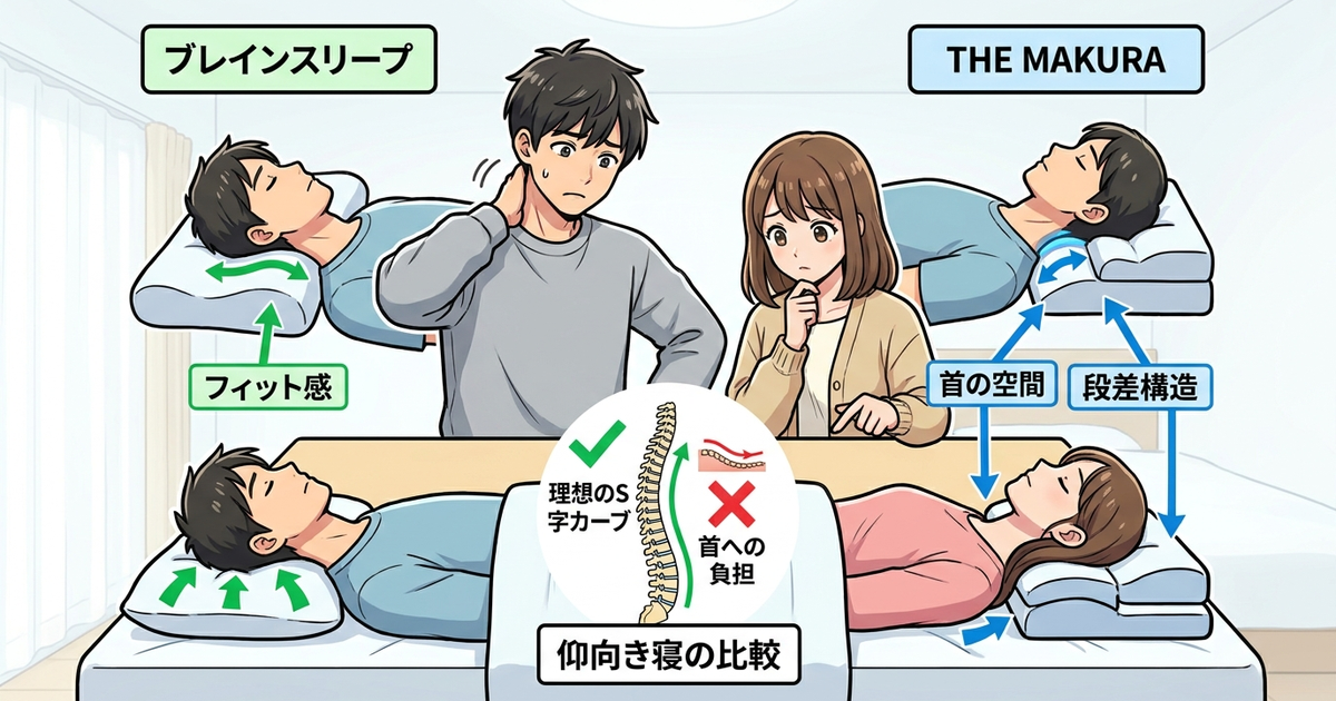 THE MAKURAとブレインスリープの比較、仰向き寝での違いを確かめる